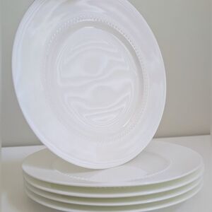 NEW CRATE & BARREL Nikko Fine Bone China 8" White Pearl Appetizer Plate Set of 5